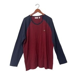 Lacoste Long Sleeve Raglan T-Shirt 4XL Red Blue Baseball Tee Regular Fit Casual